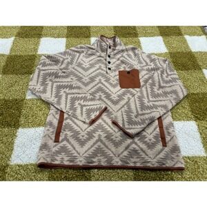 Faherty Brand Mens Southwestern Print Quarter Snap Fleece Pullover Tan Rust M